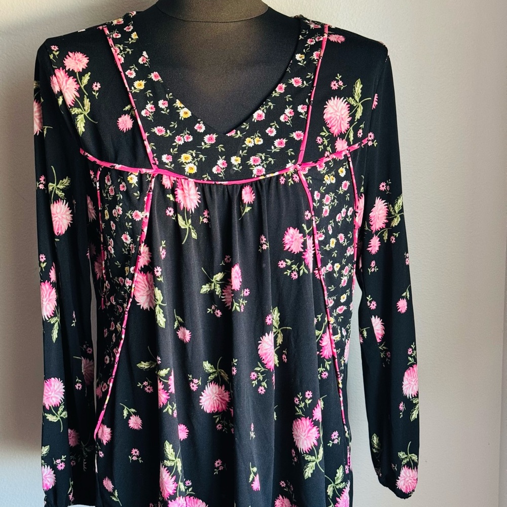 Style & Co. Black and Pink Floral Top